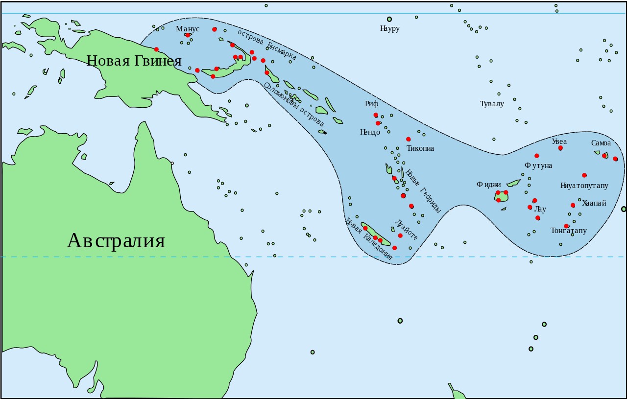 Острова Меланезия на карте мира